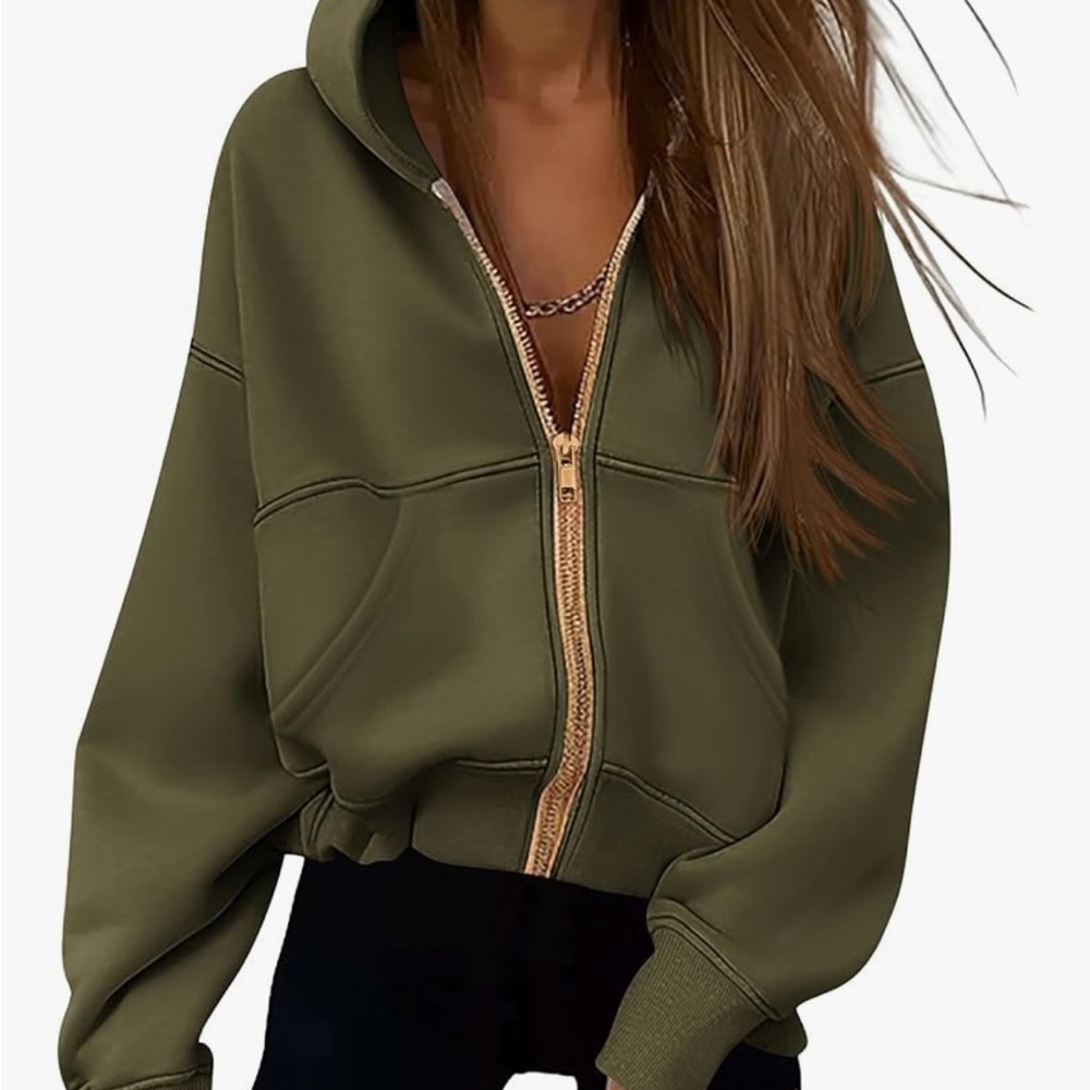 Olive Green Women's Zip-Up Hoodie